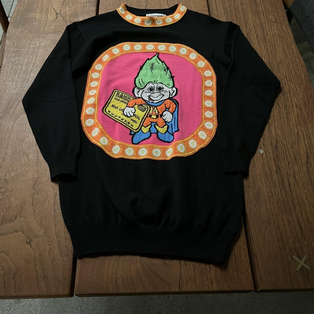 Moschino Couture Sweater‎ Womens Small Black Virgin Wool Troll Graphic Italy